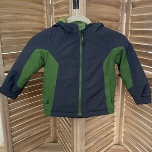 L.L. Bean Boys 3T Fleece Lined Nylon Zip Gray/Green Hooded Coat Jacket